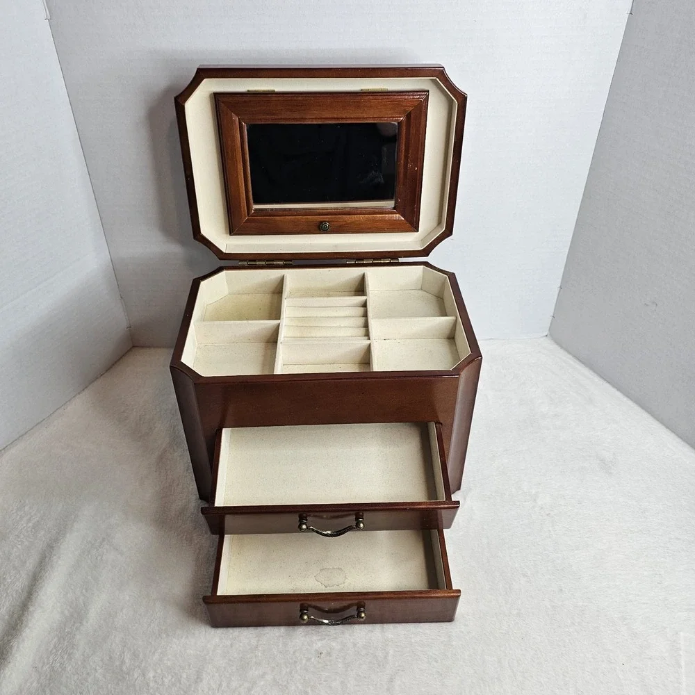 Mele & Co. 3 Tier Jewelry Box Large Wood Walnut Multi Compartments